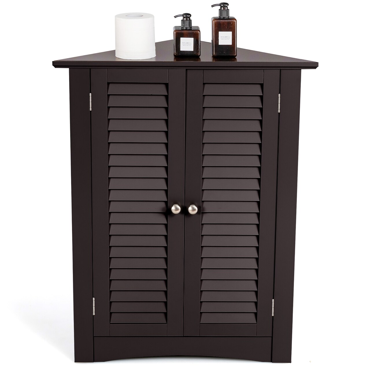 Corner Storage Cabinet Freestanding Floor Cabinet Bathroom w/ Shutter Door Grey\Brown